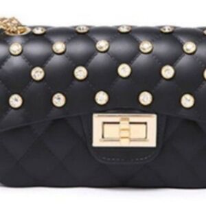 COPY - JEWELED QUILTED JELLY CLUTCH WITH GOLD CHAIN
